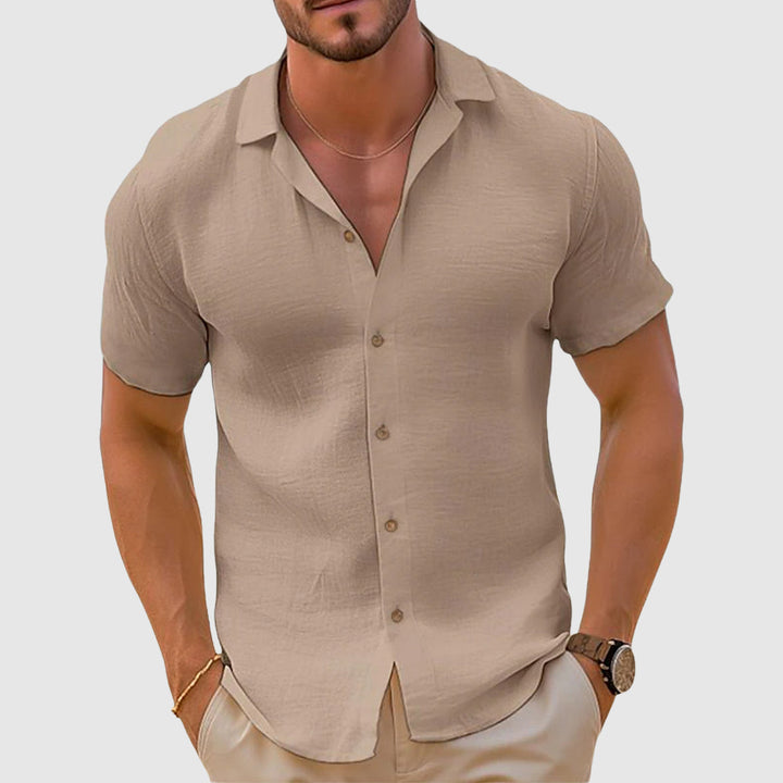 Men's casual linen button-down shirt, long sleeve, relaxed fit for summer style. Perfect for everyday wear.