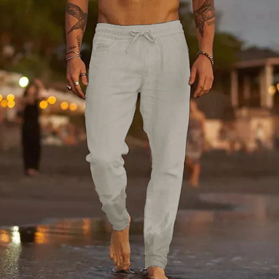 Stylish men's casual linen trousers, perfect for summer fashion, beachwear, or relaxed everyday outfits.