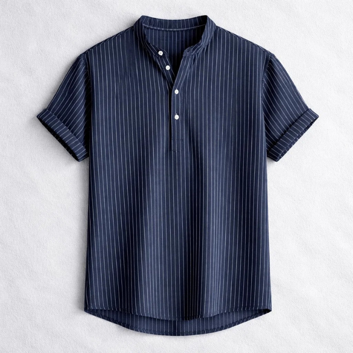 Men's casual long sleeve Henley shirt in a relaxed fit, perfect for versatile everyday wear & spring fashion.