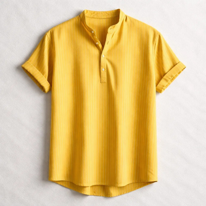 Comfortable men's long sleeve Henley shirt, an essential versatile top for casual everyday wear & spring fashion.
