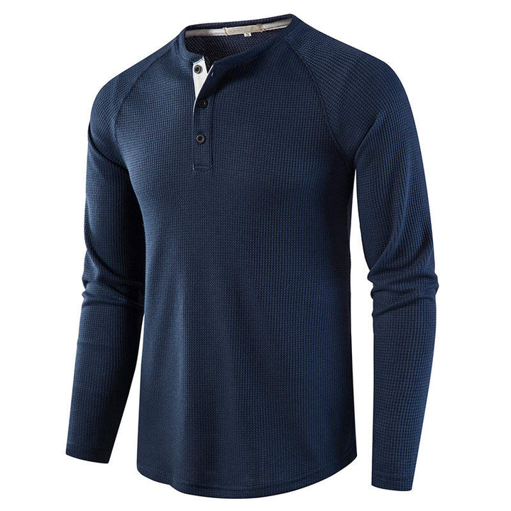 Men's casual long sleeve henley shirt, perfect for everyday comfort & style. Versatile fashion.