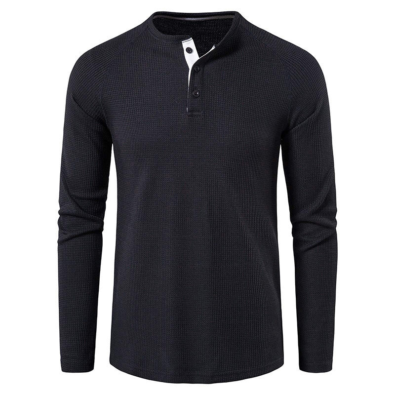Modern men's casual long sleeve henley shirt, combining style with all-day comfort and versatility.