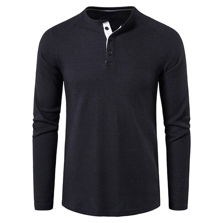 Modern men's casual long sleeve henley shirt, combining style with all-day comfort and versatility.