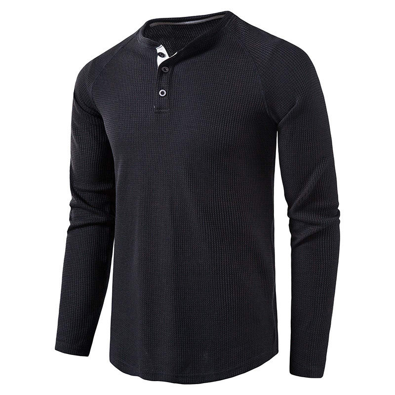 Stylish men's henley shirt with buttons, ideal for casual everyday fashion. Long sleeves & comfortable fit.