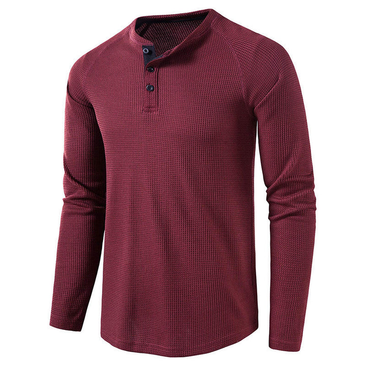 Men's versatile long sleeve henley, great for casual outings or layering. Comfortable for everyday style.