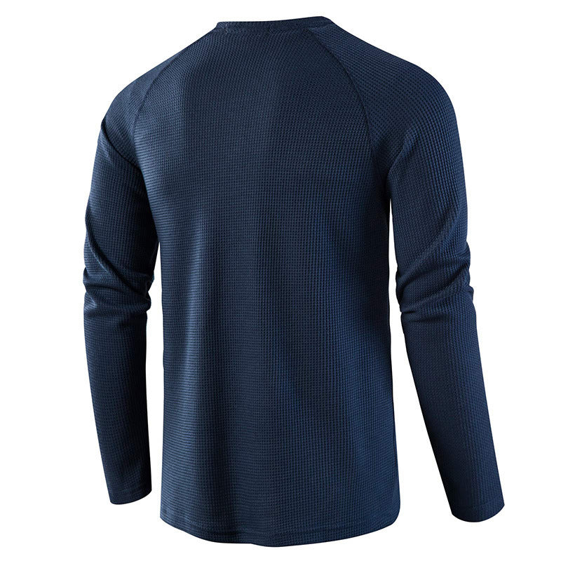 Men's casual henley shirt featuring a button placket, long sleeves, and comfortable fit for daily wear.