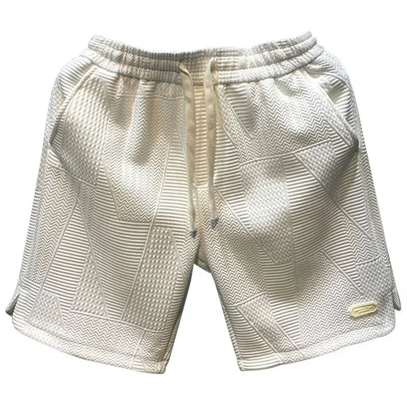 Close-up of the quick-dry fabric texture on men's casual shorts, highlighting breathability and durability