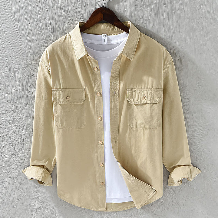 Men's casual relaxed fit button-up shirt, long sleeve, perfect for everyday spring & summer style.