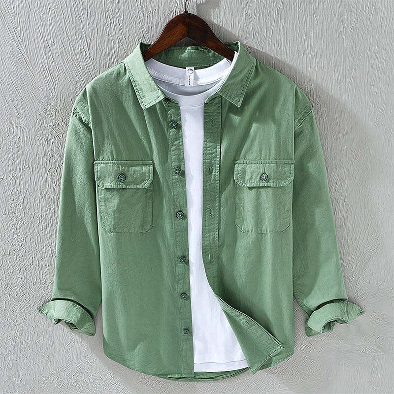 Relaxed fit men's button-up shirt for casual wear, long sleeves, comfortable & stylish for daily outfits.