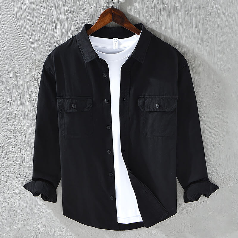 Casual men's long sleeve button-up shirt in a relaxed fit, offering stylish comfort for spring & summer.