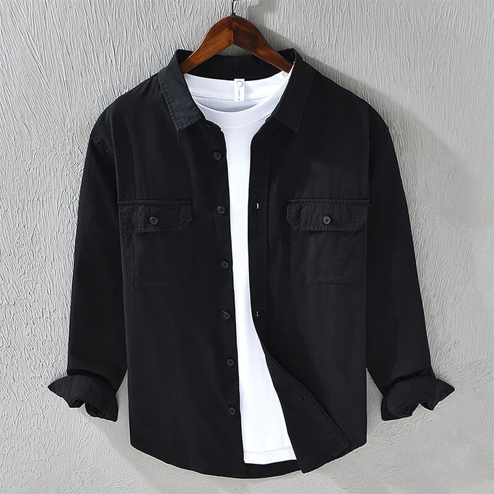 Casual men's long sleeve button-up shirt in a relaxed fit, offering stylish comfort for spring & summer.