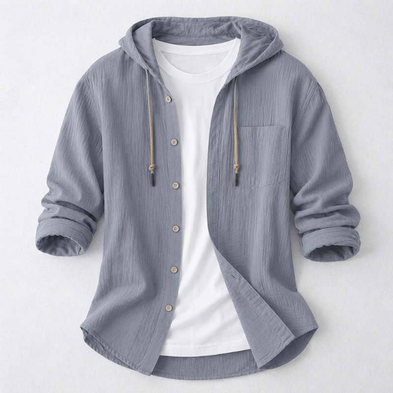 Relaxed fit men's long sleeve hoodie shirt, offering casual style and comfort.