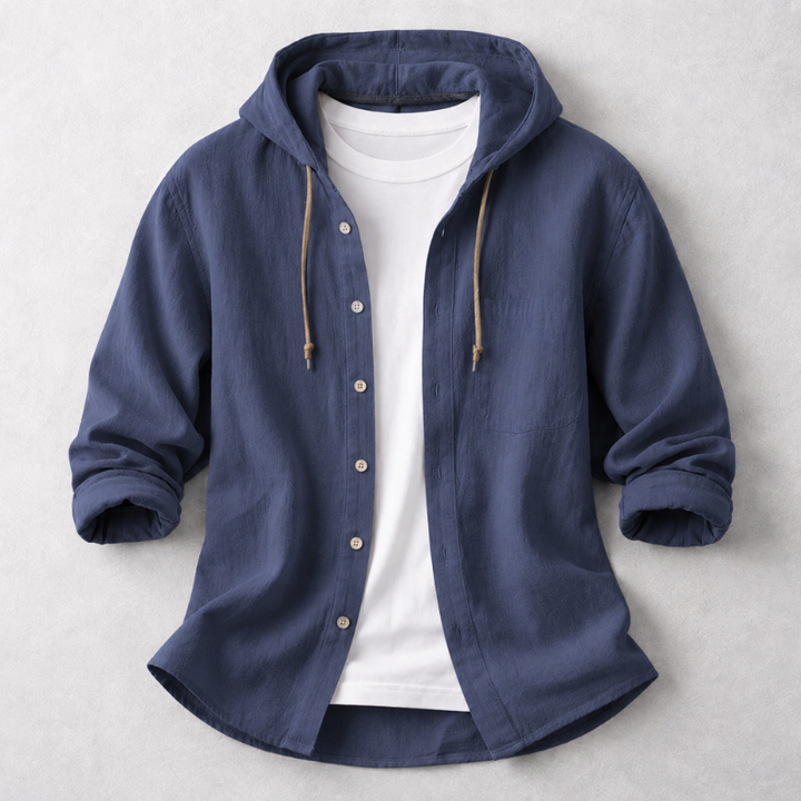 Versatile men's casual pullover hoodie shirt, ideal for layering or everyday wear.
