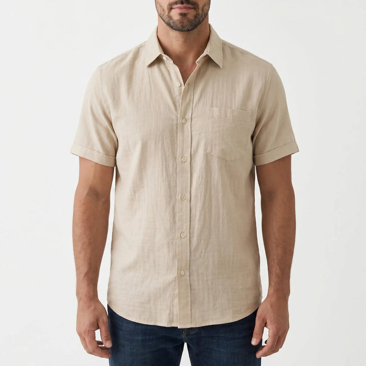 Fashionable men's casual short-sleeve summer shirt. Button-down, perfect warm weather everyday attire.