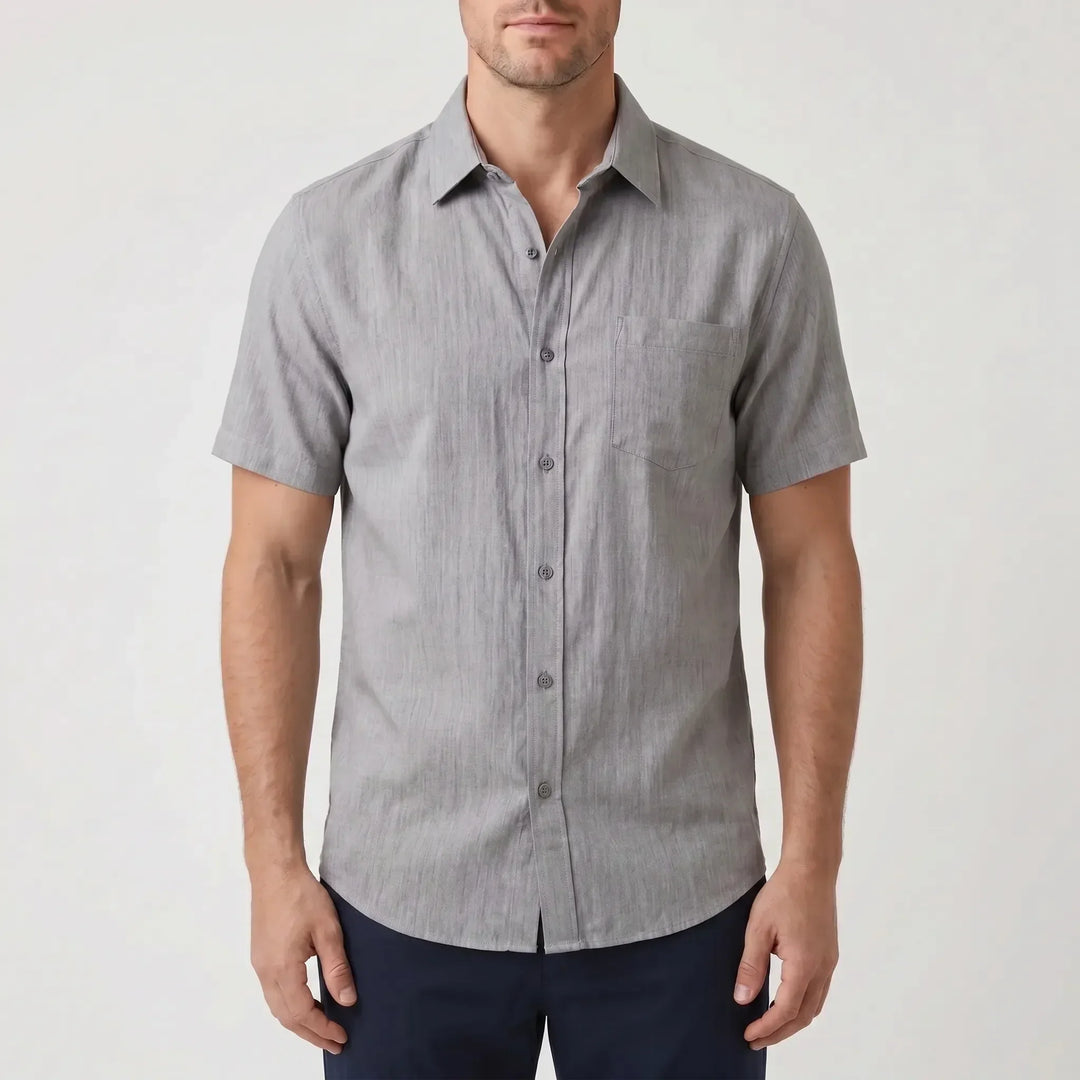 Lightweight men's casual short-sleeve summer shirt. Button-down, perfect for warm weather days.
