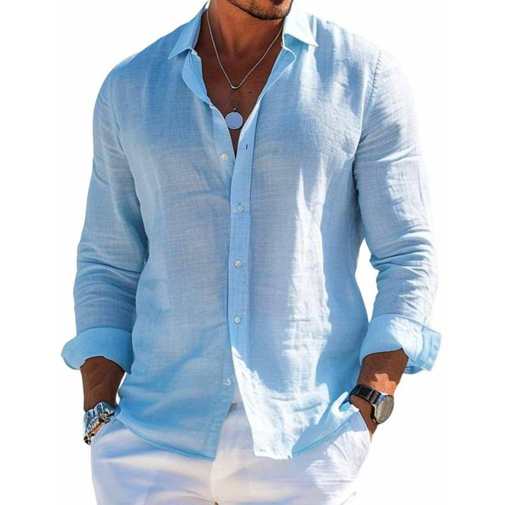 Stylish men's regular fit button-up shirt with lapel collar, ideal for casual summer outings.