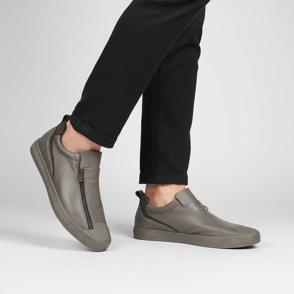 Russell men's casual slip-on loafers, featuring practical zipper entry and robust rubber outsole