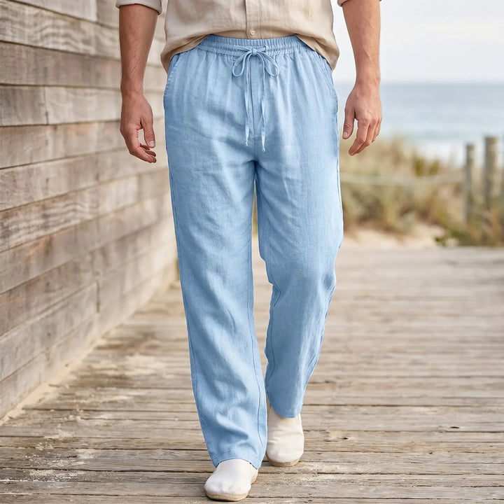 Men's casual straight leg pants for everyday comfort. Elastic waist pull-on design, relaxed fit.