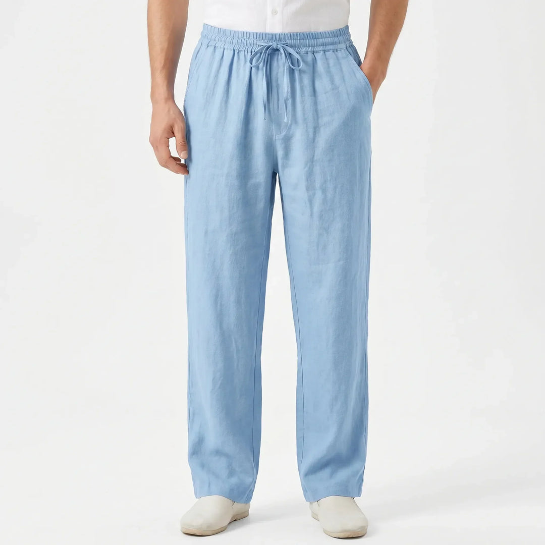 Versatile men's straight leg casual pants. Ideal for travel & everyday comfort with elastic waist.