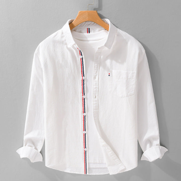 Men's casual striped button-up shirt, long sleeve. Modern, comfortable menswear for everyday style.