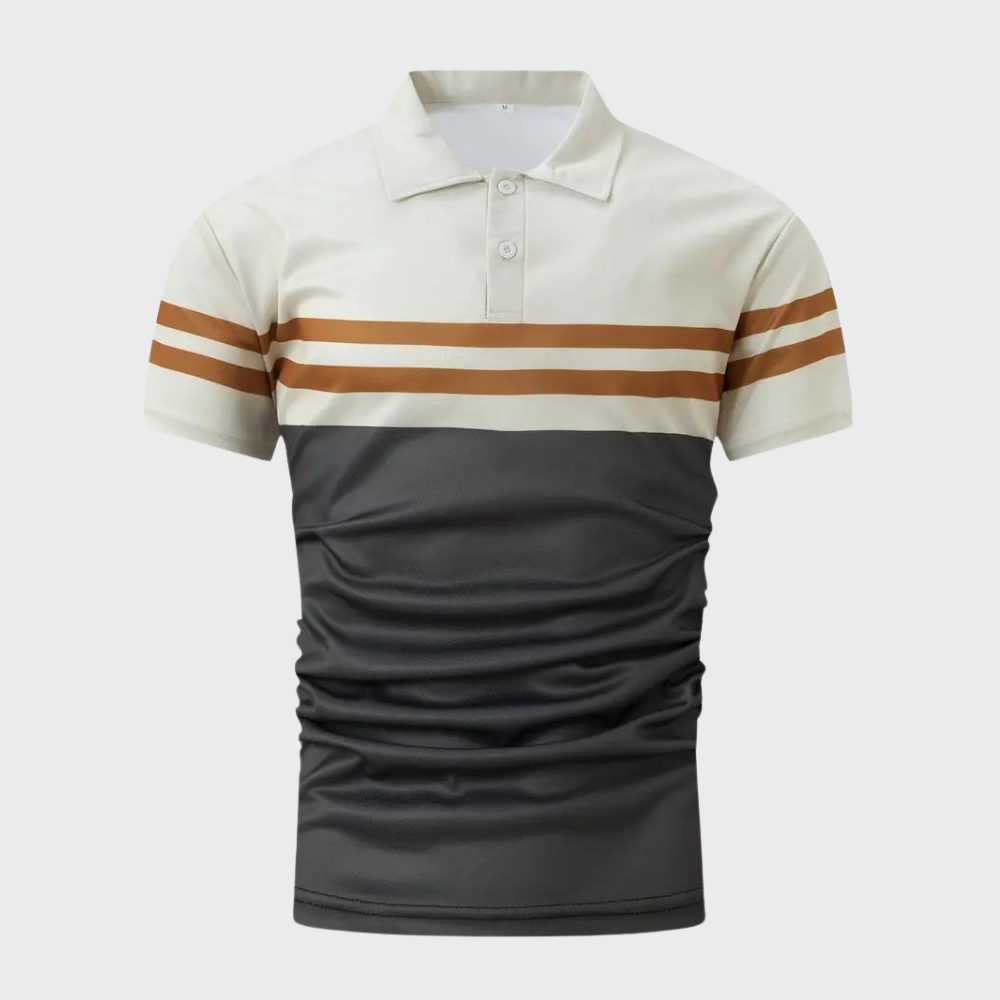 Striped men's polo shirt, a versatile casual menswear item suitable for spring, summer, and autumn.