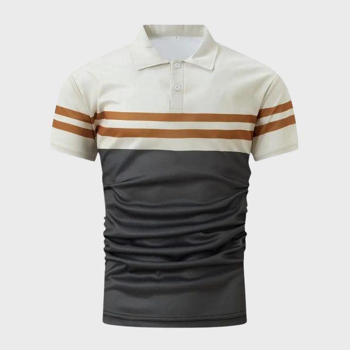 Striped men's polo shirt, a versatile casual menswear item suitable for spring, summer, and autumn.