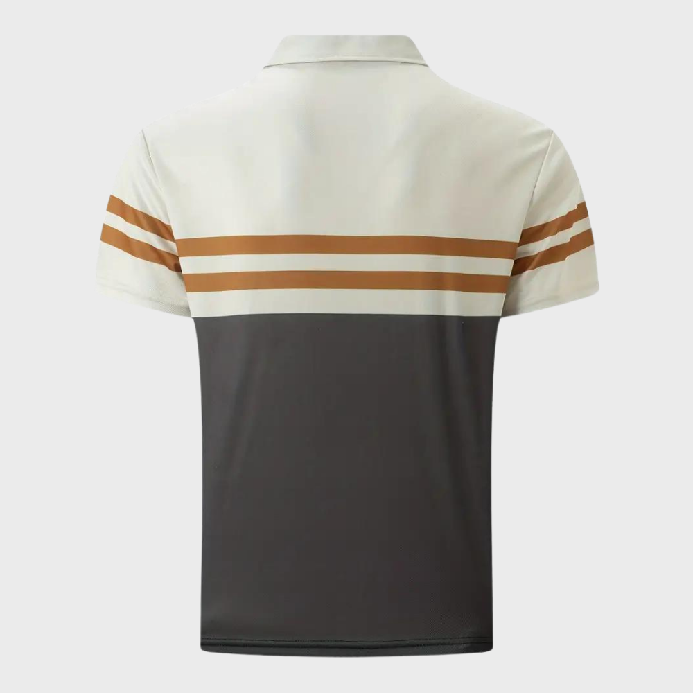 Classic men's striped short-sleeve polo shirt made from comfortable polyester for casual daily wear.
