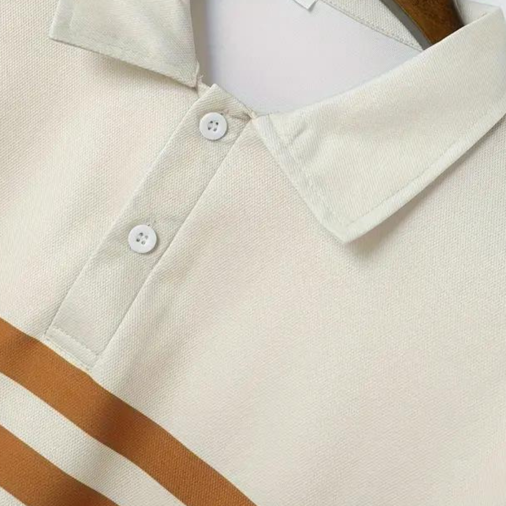 Menswear striped polo shirt, a casual and fashionable polyester top for everyday spring/summer style.