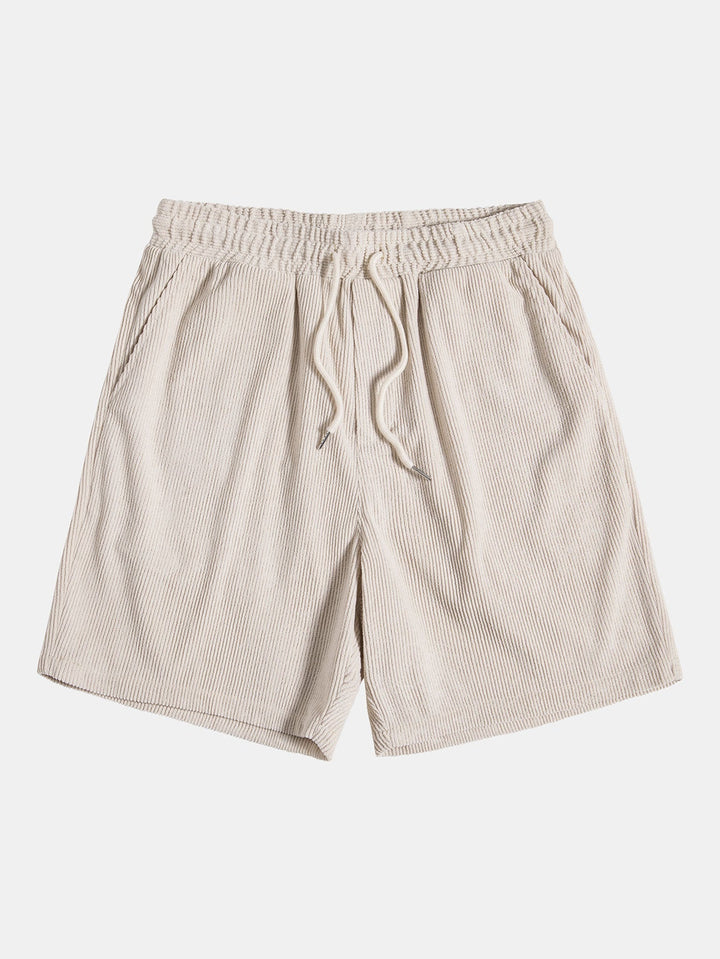 Stylish men's casual striped summer set. Polyester shirt and shorts for warm weather fashion.