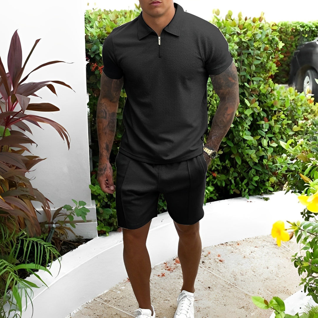 Trendy Lucian men's two-piece summer poloset with matching shorts, perfect for warm weather casual wear.