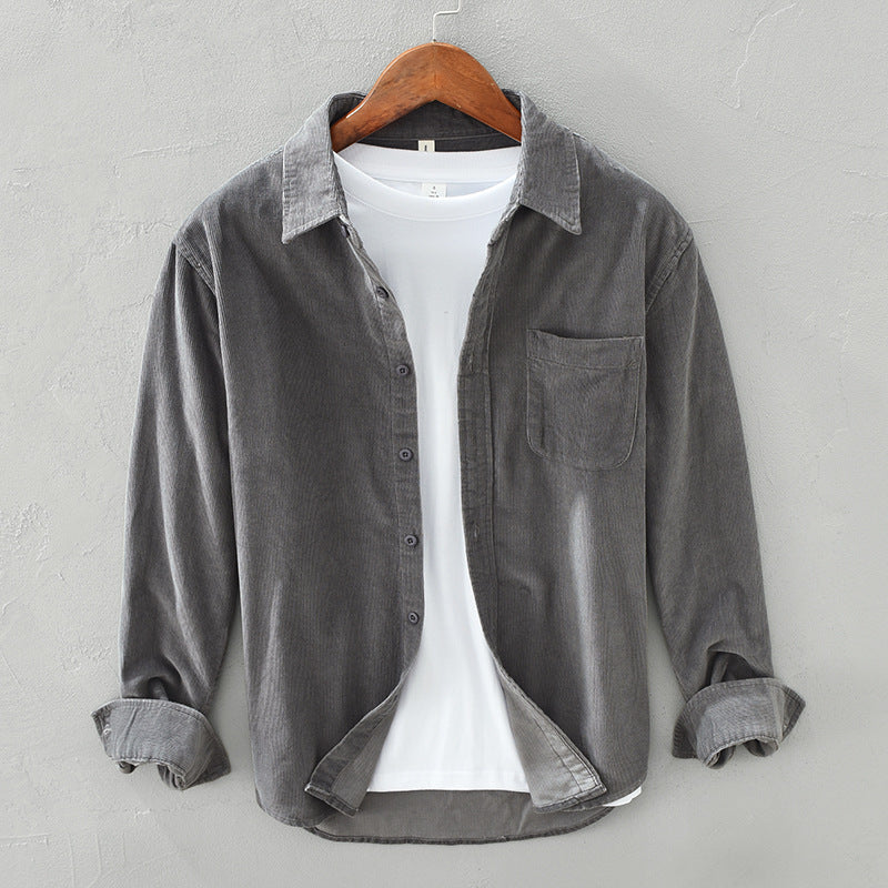 Men's casual textured button-up long sleeve shirt with a chest pocket, perfect for everyday wear.