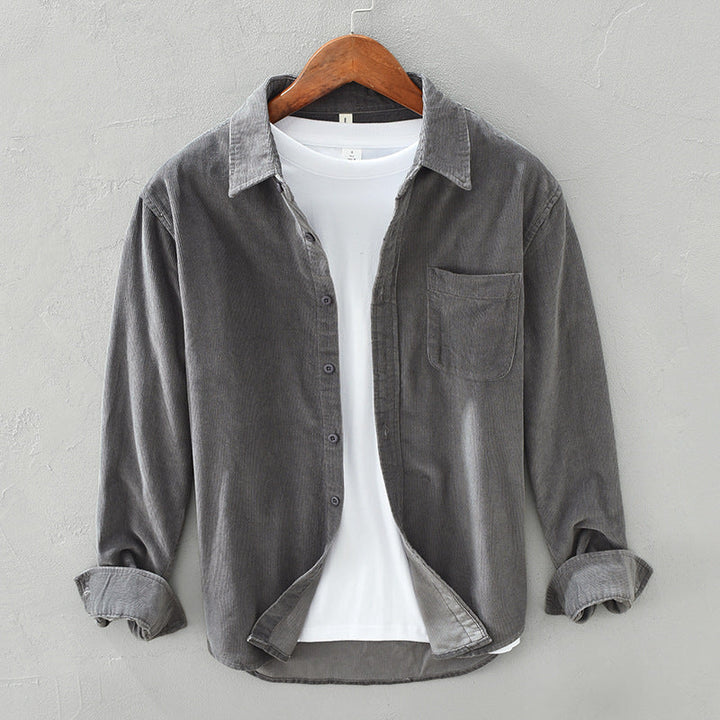 Men's casual textured button-up long sleeve shirt with a chest pocket, perfect for everyday wear.