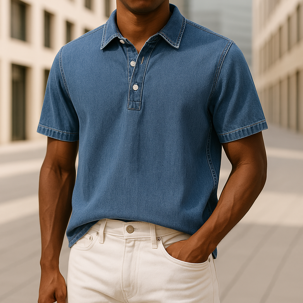 Men's casual textured polo shirt with unique collar for stylish everyday wear.