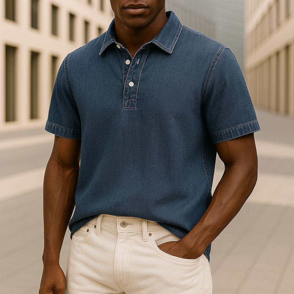 Relaxed fit men's textured short sleeve polo shirt, perfect for casual comfort and modern style.