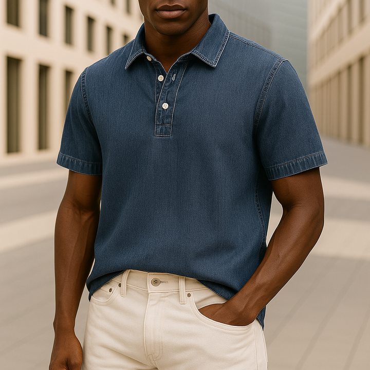 Relaxed fit men's textured short sleeve polo shirt, perfect for casual comfort and modern style.