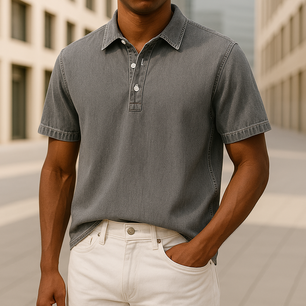 Versatile men's textured polo shirt, offering unique style & comfort for various casual fashion occasions.