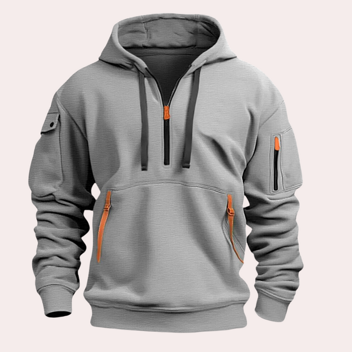 Men's Casual Théo Hoodie in khaki with zipper details, ideal for everyday comfort & style.