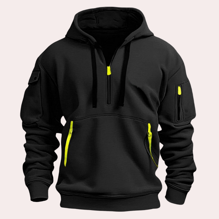 Comfortable men's Théo zipper hoodie, a stylish pullover for versatile casual wear & everyday fashion.