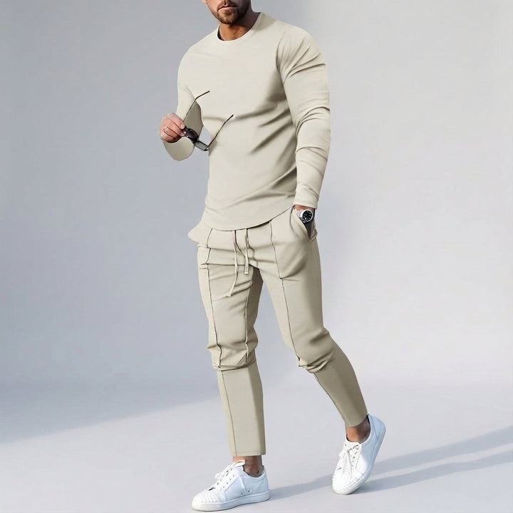 Casual slim fit men's jogging set, cotton blend activewear in a modern two-piece design