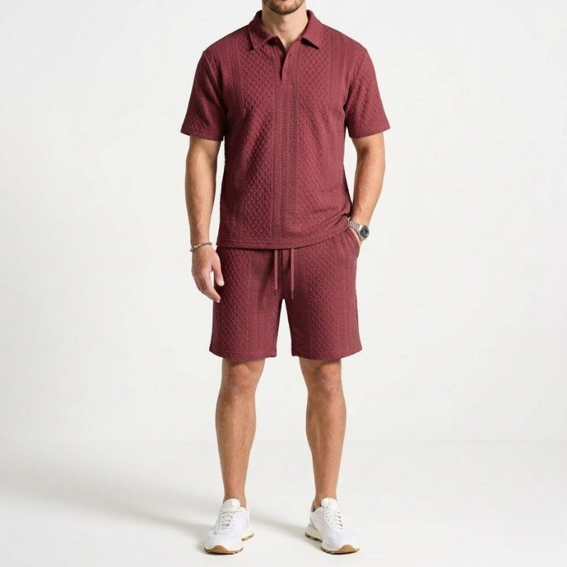 Stylish men's polo shirt and matching shorts set. Ideal for summer comfort, a perfect casual two-piece.