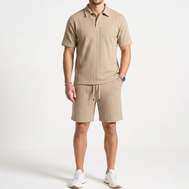 Effortless style: men's comfortable two-piece polo and shorts set, perfect for summer casual outfits.
