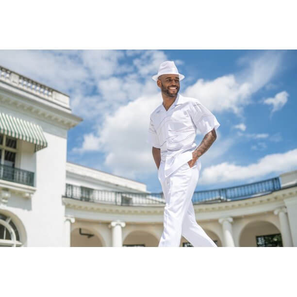 Men's blue two-piece loungewear, perfect for comfort at home or on a summer getaway.