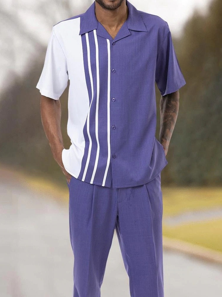 Blue men's beachwear two-piece set, offering style and comfort for summer activities.