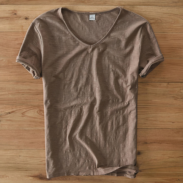 Lightweight, breathable men's v-neck t-shirt in green, essential for summer apparel.