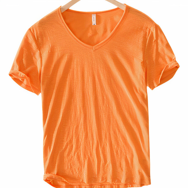 Everyday men's V-neck t-shirt in a neutral color, offering comfort and style.