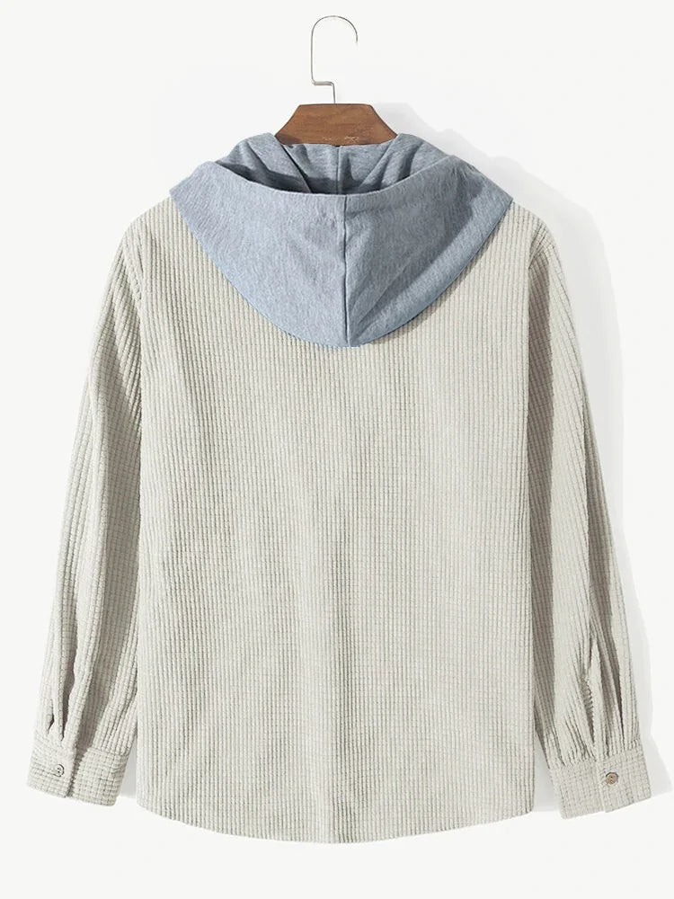 Men's comfortable waffle knit hoodie shirt, a casual long sleeve top perfect for layering.
