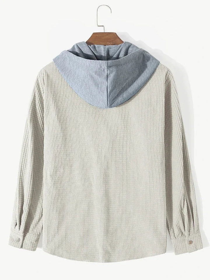 Men's comfortable waffle knit hoodie shirt, a casual long sleeve top perfect for layering.