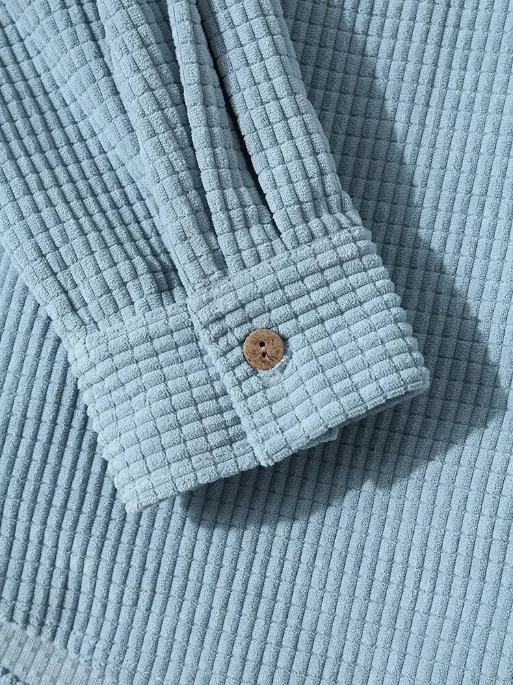 Versatile men's casual hoodie shirt with waffle texture, ideal for everyday wear and layering.