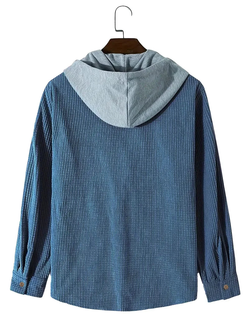 Relaxed fit men's long sleeve waffle knit hoodie shirt, perfect for casual comfort and layering.