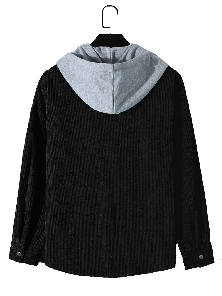 Soft men's waffle knit hoodie shirt, a comfortable long sleeve top for casual layering.